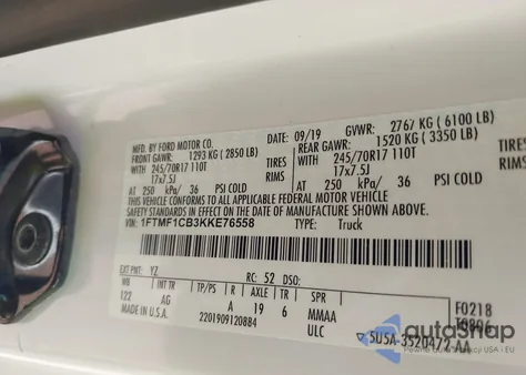 2019 Ford F-150 Xl z USA, uszkodzony, nr VIN 1FTMF1CB3KKE76558